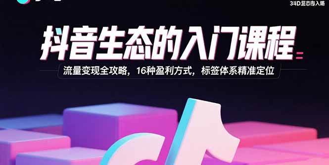 （15856期）抖音生态的入门课程：流量变现全攻略，16种盈利方式，标签体系精准定位网创项目-知识付费-在线课程-自媒体创业-网络副业-优利资源优利资源网
