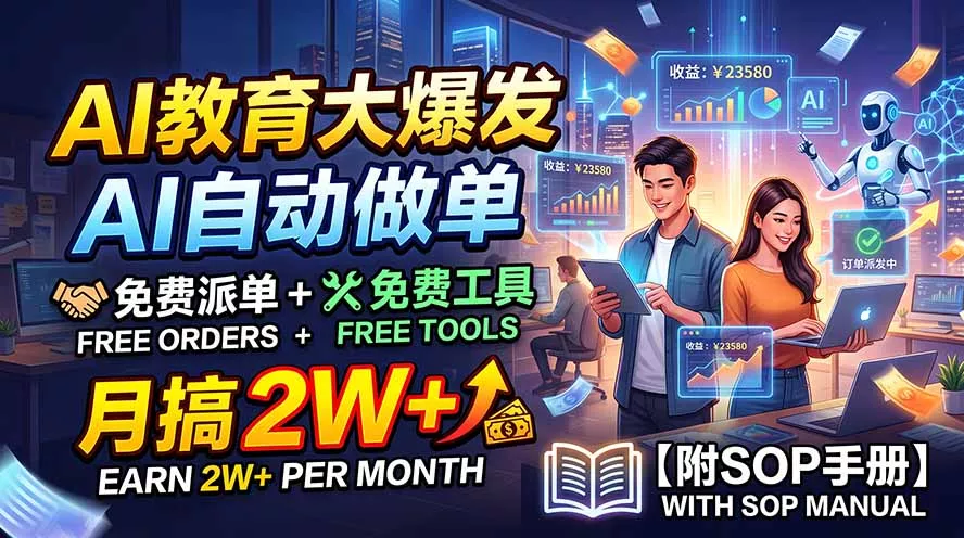 AI教育大爆发，AI自动做单，免费派单+免费工具，月搞2W+【附SOP手册】网创项目-知识付费-在线课程-自媒体创业-网络副业-优利资源优利资源网