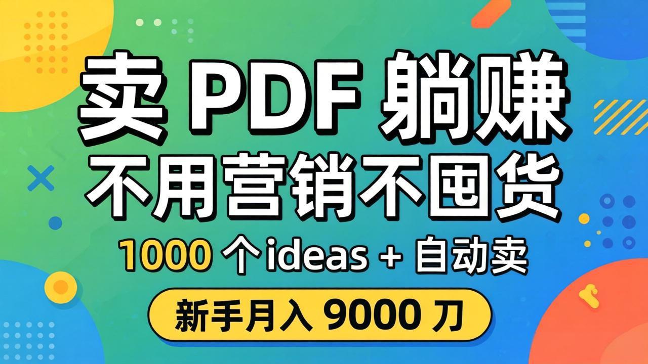 卖 PDF 躺赚？不用营销不囤货，1000 个 ideas + 自动卖，新手月入 9000 刀【原创双语字幕】网创项目-知识付费-在线课程-自媒体创业-网络副业-优利资源优利资源网