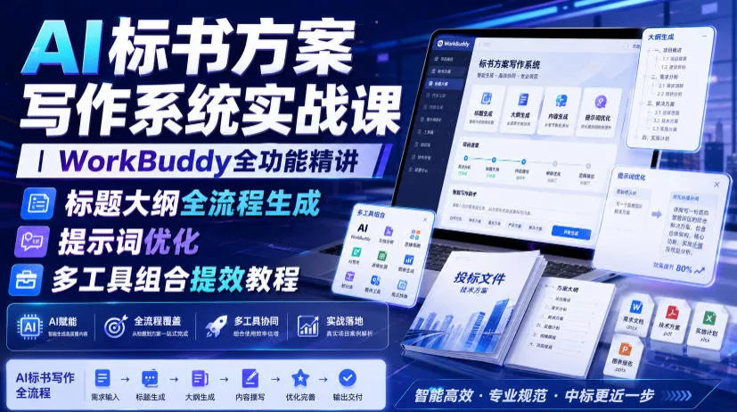 AI标书方案写作系统实战课｜WorkBuddy全功能精讲・标题大纲全流程生成・提示词优化・多工具组合提效教程网创项目-知识付费-在线课程-自媒体创业-网络副业-优利资源优利资源网