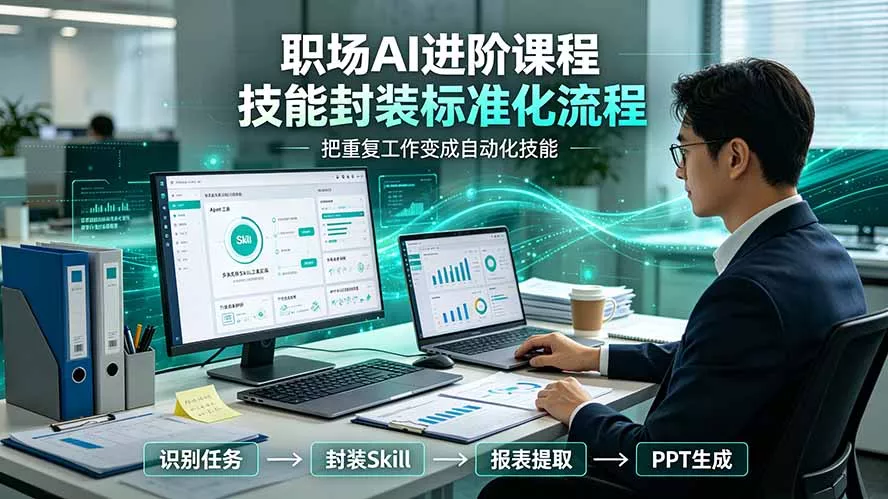 职场AI进阶课程；多类实用Skill工具实操，专属技能封装标准化流程，报表行业报告一键提取核心内容网创项目-知识付费-在线课程-自媒体创业-网络副业-优利资源优利资源网