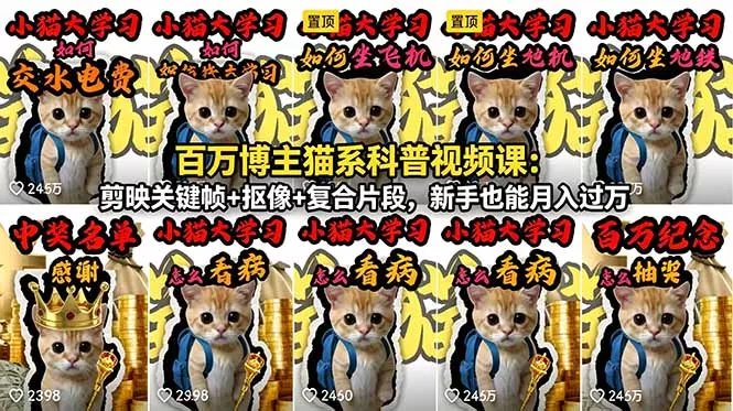 百万博主猫系科普视频课：剪映关键帧+抠像+复合片段，新手也能月入过万网创项目-知识付费-在线课程-自媒体创业-网络副业-优利资源优利资源网