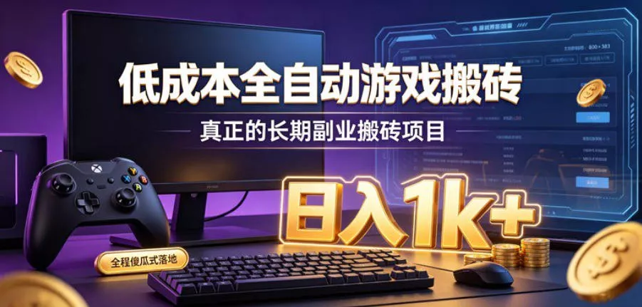 低成本全自动游戏搬砖，真正的长期副业搬砖项目，日入1k+，全程傻瓜式落地【揭秘】网创项目-知识付费-在线课程-自媒体创业-网络副业-优利资源优利资源网
