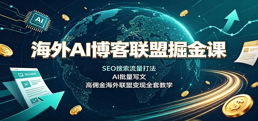海外AI博客联盟掘金课：SEO搜索流量打法，AI批量写文，高佣金海外联盟变现全套教学网创项目-知识付费-在线课程-自媒体创业-网络副业-优利资源优利资源网