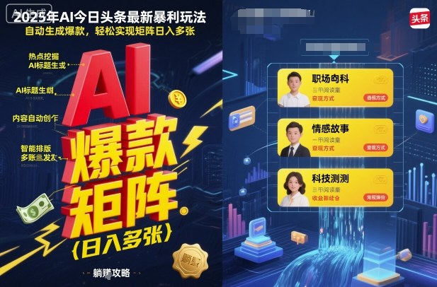 2025年AI今日头条最新暴利玩法，自动生成爆款，轻松实现矩阵日入多张网创项目-知识付费-在线课程-自媒体创业-网络副业-优利资源优利资源网