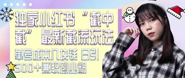 最新小红书截流玩法 独家截中截 单号成本几块钱 日引500+CY粉JZ粉网创项目-知识付费-在线课程-自媒体创业-网络副业-优利资源优利资源网