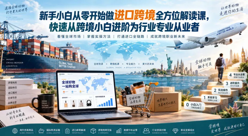 新手小白从零开始做进口跨境全方位解读课，快速从跨境小白进阶为行业专业从业者网创项目-知识付费-在线课程-自媒体创业-网络副业-优利资源优利资源网