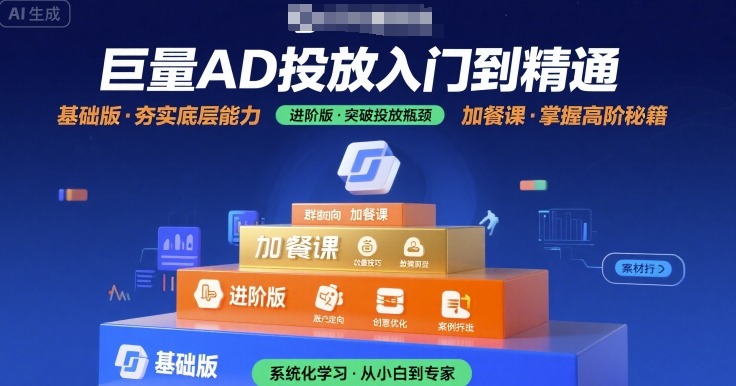 巨量AD投放入门到精通，基础版+进阶版+加餐课网创项目-知识付费-在线课程-自媒体创业-网络副业-优利资源优利资源网