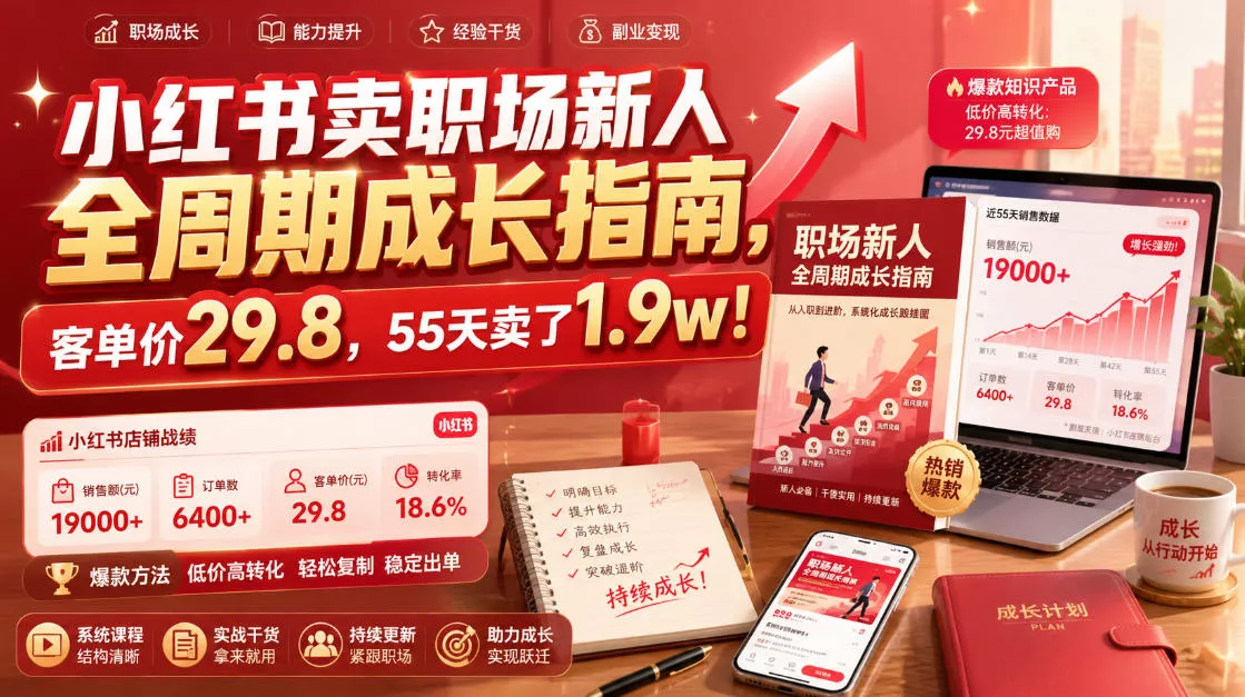 小红书卖职场新人全周期成长指南，客单价29.8，55天卖了1.9w！网创项目-知识付费-在线课程-自媒体创业-网络副业-优利资源优利资源网