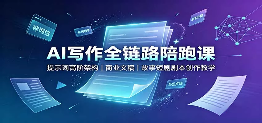 AI写作全链路陪跑课：提示词高阶架构，商业文稿，故事短剧剧本创作教学网创项目-知识付费-在线课程-自媒体创业-网络副业-优利资源优利资源网
