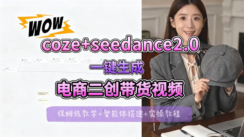 【Coze工作流搭建实操教程】seedance2.0+coze一键生成电商二创带货视频，全流程保姆级教学网创项目-知识付费-在线课程-自媒体创业-网络副业-优利资源优利资源网
