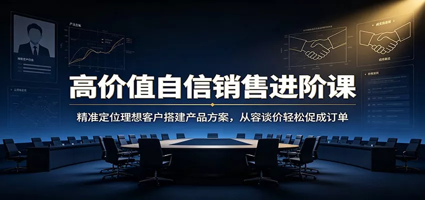 高价值自信销售进阶课：精准定位理想客户搭建产品方案，从容谈价轻松促成订单网创项目-知识付费-在线课程-自媒体创业-网络副业-优利资源优利资源网