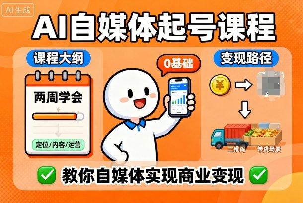 AI自媒体起号课程，0基础小白两周学会，教你自媒体实现商业变现网创项目-知识付费-在线课程-自媒体创业-网络副业-优利资源优利资源网