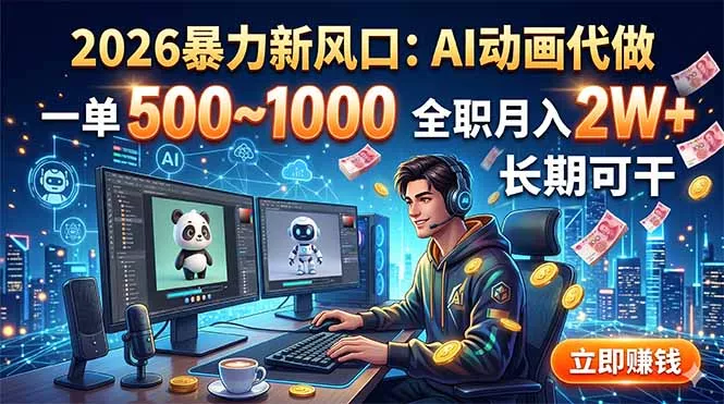 2026暴力新风口：AI动画代做，一单500~1000，全职月入2W+，长期可干网创项目-知识付费-在线课程-自媒体创业-网络副业-优利资源优利资源网