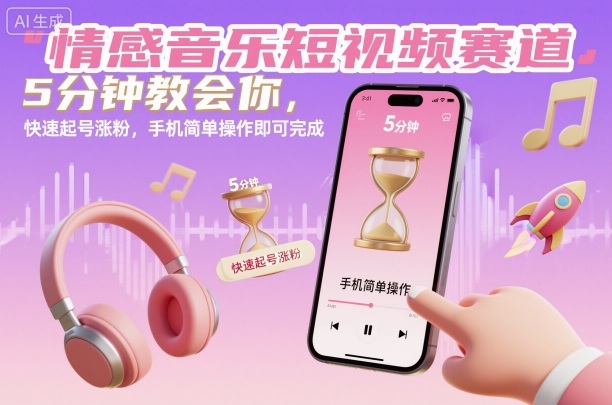 情感音乐短视频赛道，5分钟教会你，快速起号涨粉，手机简单操作即可完成网创项目-知识付费-在线课程-自媒体创业-网络副业-优利资源优利资源网
