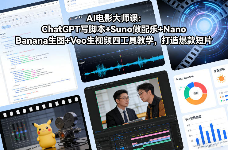 AI电影大师课：ChatGPT写脚本+Suno做配乐+Nano Banana生图+Veo生视频，打造爆款短片网创项目-知识付费-在线课程-自媒体创业-网络副业-优利资源优利资源网