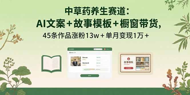 （15925期）中草药养生赛道：AI文案+故事模板+橱带货，45条作品涨粉13w+单月变现1万+网创项目-知识付费-在线课程-自媒体创业-网络副业-优利资源优利资源网