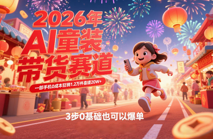 AI童装新春带货赛道，一部手机0成本狂销1.2万件喜提20W+，3步0基础也可以爆单网创项目-知识付费-在线课程-自媒体创业-网络副业-优利资源优利资源网