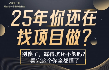 25年，你还在疯狂的找项目吗？别傻了，看完这个你都懂了【揭秘】网创项目-知识付费-在线课程-自媒体创业-网络副业-优利资源优利资源网