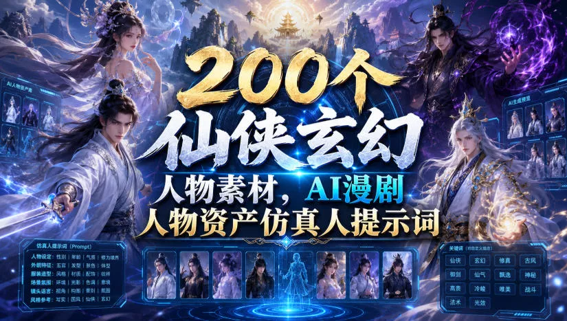 200个仙侠玄幻人物素材，AI漫剧人物资产仿真人提示词网创项目-知识付费-在线课程-自媒体创业-网络副业-优利资源优利资源网