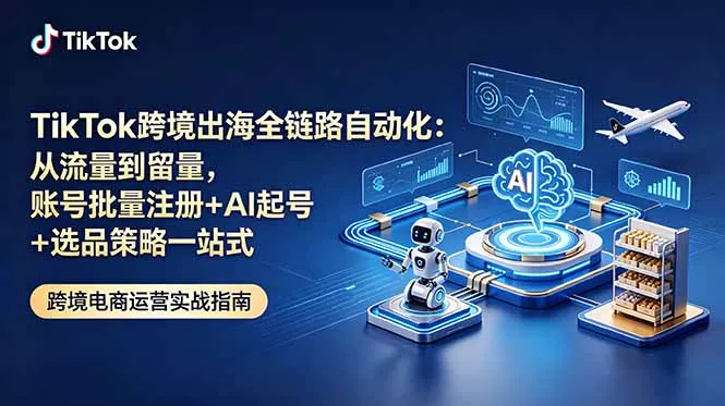 TikTok跨境出海全链路自动化：从流量到留量，账号批量注册+AI起号+选品策略一站式网创项目-知识付费-在线课程-自媒体创业-网络副业-优利资源优利资源网
