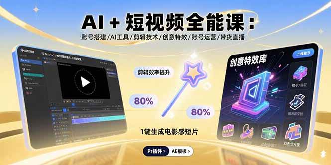 （15862期）AI+短视频全能课：账号搭建/AI工具/剪辑技术/创意特效/账号运营/带货直播网创项目-知识付费-在线课程-自媒体创业-网络副业-优利资源优利资源网