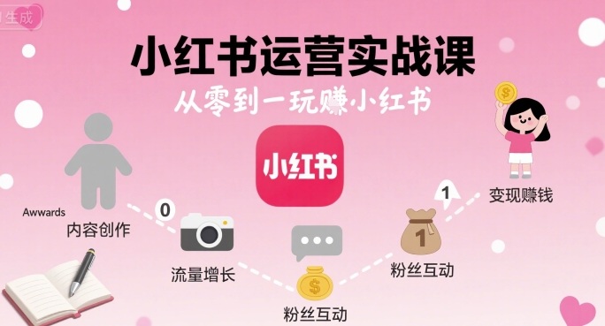 小红书运营实战课，从零到一玩賺小红书网创项目-知识付费-在线课程-自媒体创业-网络副业-优利资源优利资源网