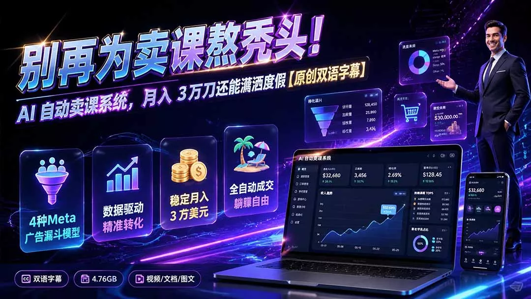 别再为卖课熬秃头！AI 自动卖课系统，月入 3 万刀还能潇洒度假【原创双语字幕】网创项目-知识付费-在线课程-自媒体创业-网络副业-优利资源优利资源网