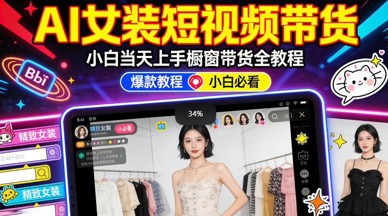 AI女装短视频橱窗带货：小白零门槛当天上手，高佣金爆款轻松賺！网创项目-知识付费-在线课程-自媒体创业-网络副业-优利资源优利资源网