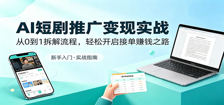 AI短剧推广变现实战：从0到1拆解流程，轻松开启接单赚钱之路网创项目-知识付费-在线课程-自媒体创业-网络副业-优利资源优利资源网
