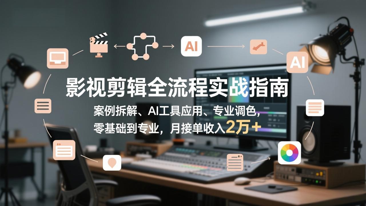 影视剪辑全流程实战指南，案例拆解、AI工具应用、专业调色，零基础到专业，月接单收入2万+网创项目-知识付费-在线课程-自媒体创业-网络副业-优利资源优利资源网