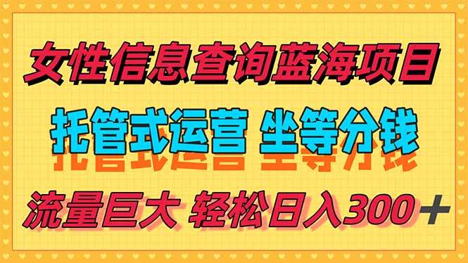 （15216期）稳定日入300＋，小众信息查询蓝海项目，全程懒人式托管，解放你的时间网创项目-知识付费-在线课程-自媒体创业-网络副业-优利资源优利资源网