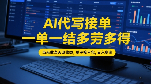 AI代写接单，一单一结多劳多得，当天做当天见收益，单子接不完，日入多张【全网最全实操课程】网创项目-知识付费-在线课程-自媒体创业-网络副业-优利资源优利资源网