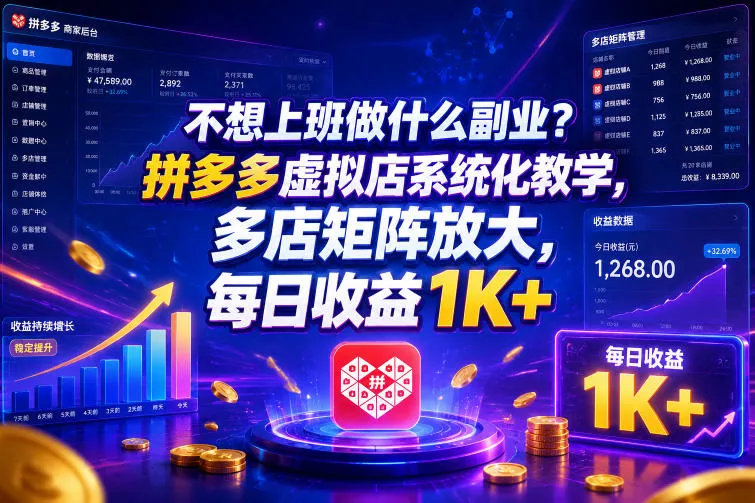 不想上班做什么副业？拼多多虚拟店系统化教学，多店矩阵放大，每日收益1K+【揭秘】网创项目-知识付费-在线课程-自媒体创业-网络副业-优利资源优利资源网