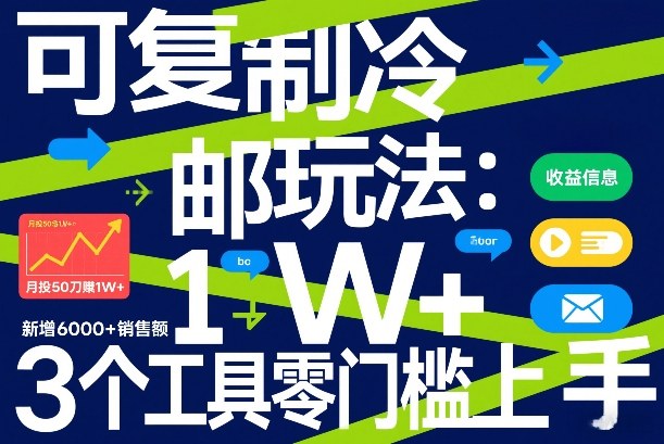可复制冷邮件玩法：月投50刀賺1W+，新增6000+销售额，3个工具零门槛上手网创项目-知识付费-在线课程-自媒体创业-网络副业-优利资源优利资源网