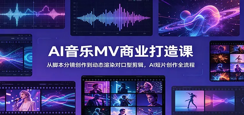 AI音乐MV商业打造课：从脚本分镜创作到动态渲染对口型剪辑，AI短片创作全流程网创项目-知识付费-在线课程-自媒体创业-网络副业-优利资源优利资源网