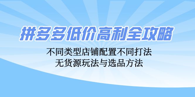 （12897期）拼多多低价高利全攻略：不同类型店铺配置不同打法，无货源玩法与选品方法网创项目-知识付费-在线课程-自媒体创业-网络副业-优利资源优利资源网