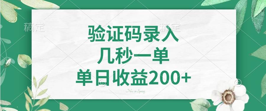 （14221期）验证码录入，几秒一单，单日收益200+网创项目-知识付费-在线课程-自媒体创业-网络副业-优利资源优利资源网