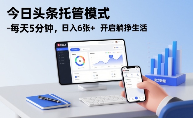 今日头条托管模式，每天5分钟，日入6张+，开启躺挣生活【揭秘】网创项目-知识付费-在线课程-自媒体创业-网络副业-优利资源优利资源网