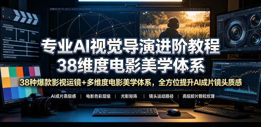 专业AI视觉导演进阶教程，38种爆款影视运镜+多维度电影美学体系，全方位提升AI成片高级感与镜头质感网创项目-知识付费-在线课程-自媒体创业-网络副业-优利资源优利资源网