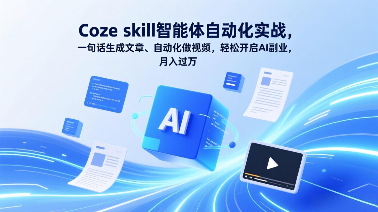 Coze skill智能体自动化实战，一句话生成文章、自动化做视频，轻松开启AI副业，月入过万网创项目-知识付费-在线课程-自媒体创业-网络副业-优利资源优利资源网