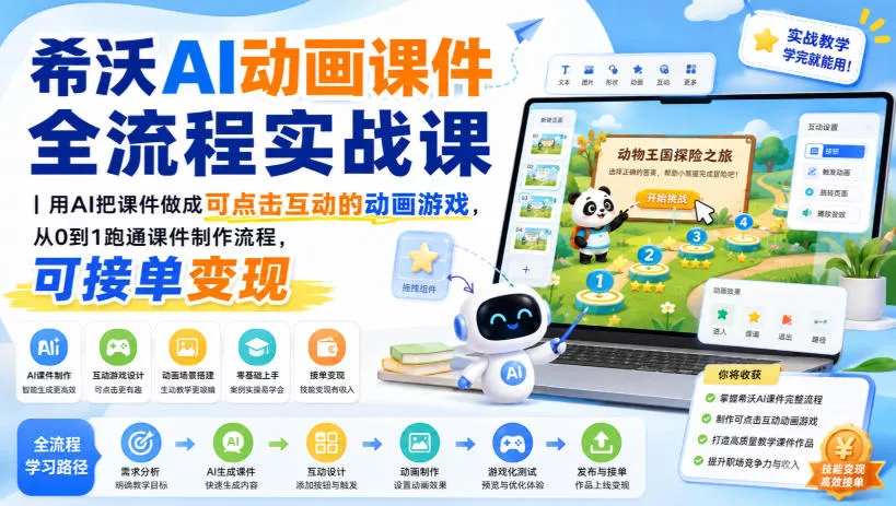 希沃AI动画课件全流程实战课｜用AI把课件做成可点击互动的动画游戏，从0到1跑通课件制作流程，可接单变现网创项目-知识付费-在线课程-自媒体创业-网络副业-优利资源优利资源网