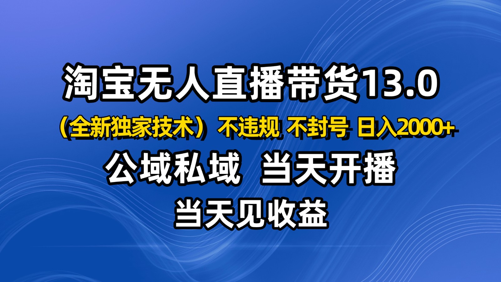 淘宝无人直播13.0，公域私域技术，不封号，不违规 布局下半年旺季赛道，日入2000+网创项目-知识付费-在线课程-自媒体创业-网络副业-优利资源优利资源网