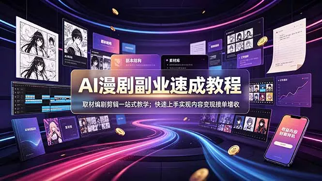 AI漫剧副业速成教程，取材编剧剪辑一站式教学；快速上手实现内容变现接单增收网创项目-知识付费-在线课程-自媒体创业-网络副业-优利资源优利资源网