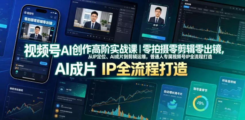 视频号AI创作高阶实战课｜零拍摄零剪辑零出镜，从IP定位、AI成片到剪辑运维，普通人专属视频号IP全流程打造网创项目-知识付费-在线课程-自媒体创业-网络副业-优利资源优利资源网