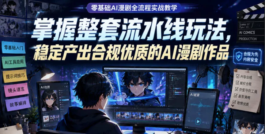 零基础AI漫剧全流程实战教学，掌握整套流水线玩法，稳定产出合规优质的AI漫剧作品网创项目-知识付费-在线课程-自媒体创业-网络副业-优利资源优利资源网