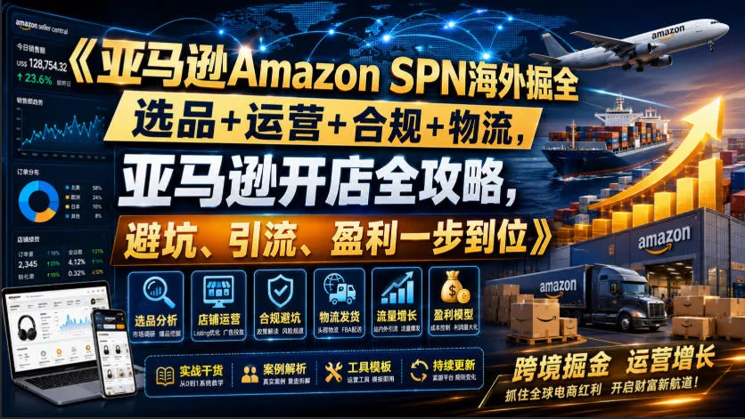亚马逊Amazon SPN海外掘全，选品+运营+合规+物流，亚马逊开店全攻略，避坑、引流、盈利一步到位网创项目-知识付费-在线课程-自媒体创业-网络副业-优利资源优利资源网