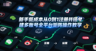 新手低成本从0到1注册并搭建多账号全平台矩阵操作教学，手机号-邮箱-IP-工具网创项目-知识付费-在线课程-自媒体创业-网络副业-优利资源优利资源网