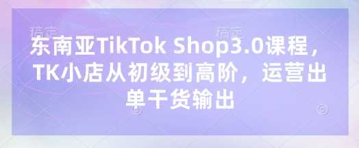 东南亚TikTok Shop3.0课程，TK小店从初级到高阶，运营出单干货输出网创项目-知识付费-在线课程-自媒体创业-网络副业-优利资源优利资源网