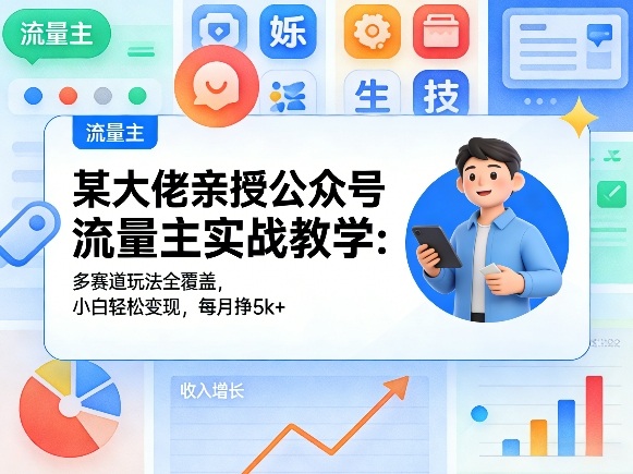 某大佬亲授公众号流量主实战教学：多赛道玩法全覆盖，小白轻松变现，每月多挣5k+网创项目-知识付费-在线课程-自媒体创业-网络副业-优利资源优利资源网